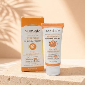 ضد آفتاب فلوئیدی +SPF50 سان سیف مناسب پوست حساس