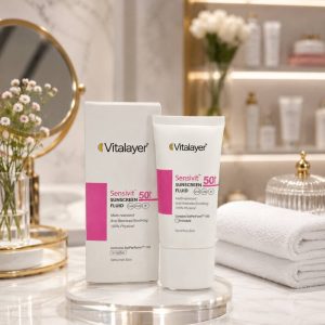 فلوئید ضدآفتاب بی‌رنگ صورت ویتالیر مدل 0128 با SPF 50 مناسب پوست حساس