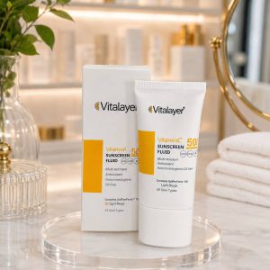 فلوئید ضدآفتاب رنگی ویتالیر 50 SPF مدل Vitamin C مناسب انواع پوست